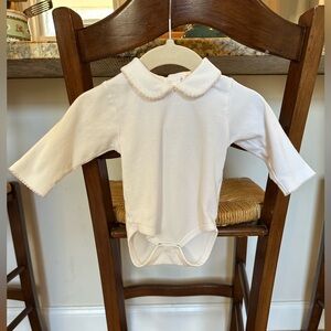 White Baby Girl Kissy Kissy Pima Cotton Peter Pan Collar Long Sleeve Onesie 3-6M